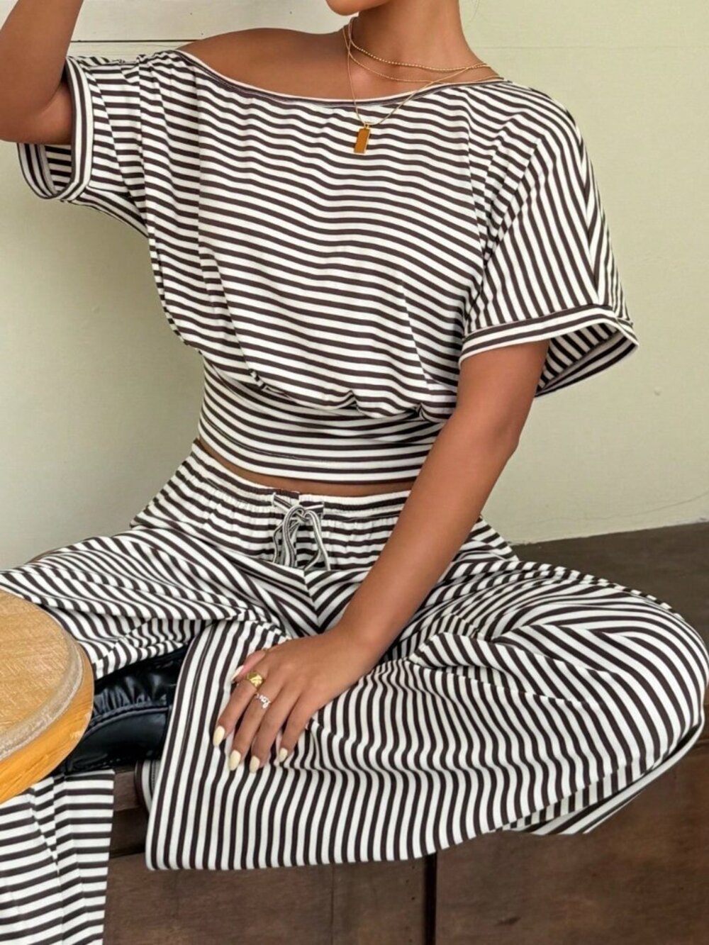 Multicolor Casual Women's Striped Knit Set
